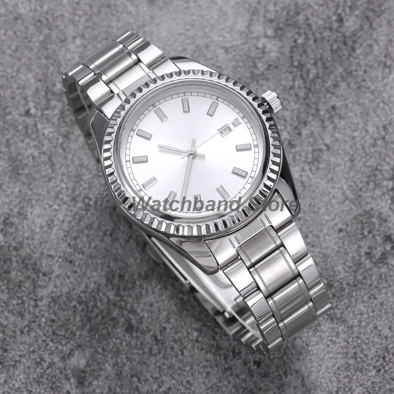Silver Curved End Stainless Steel Watchband with Universal Folding Buckle