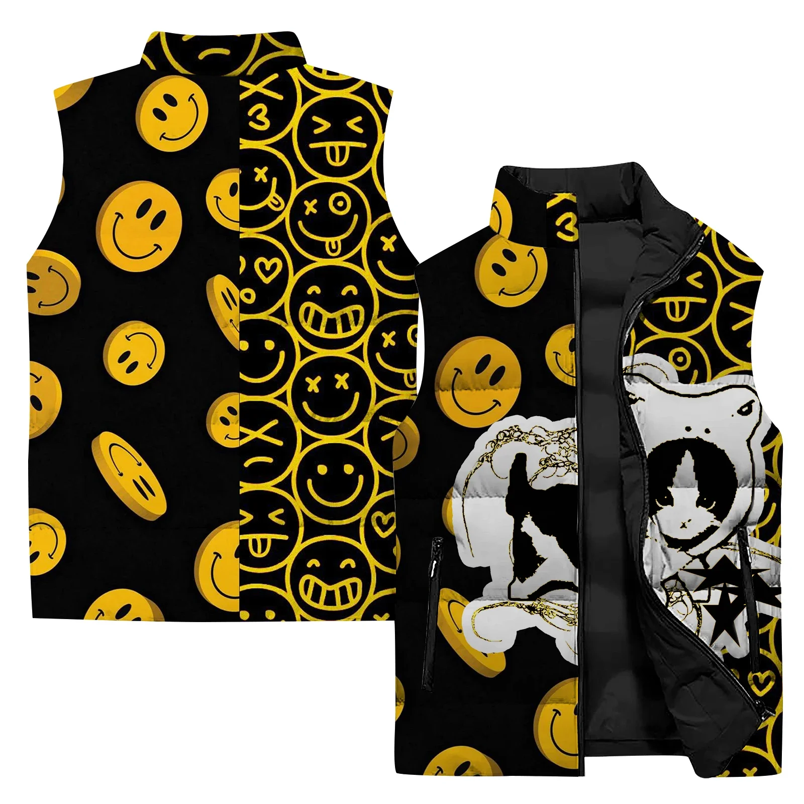 thumbnail image 1 of Ropa de invierno para hombre Chaqueta de hombre Chaleco Chaquetas de hombre Chaqueta con estampado de gatito y ciervo Chalecos Chalecos Abrigos sin mangas a prueba de viento frío, 1 of 4