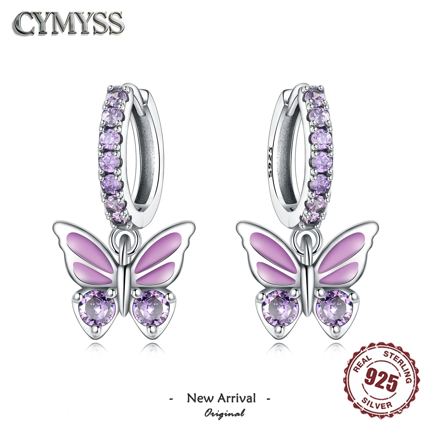 925 Sterling Silver Inlaid Zircon Butterfly Earrings Insect Element Original Design Women's Fashion Party Jewelry Gift Ear Loops