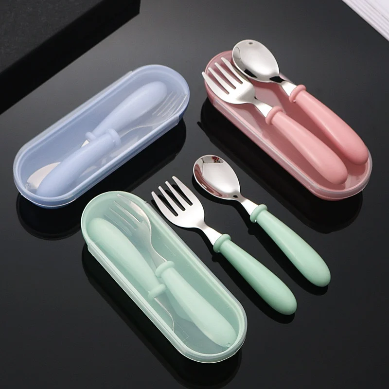 304 stainless steel portable tableware set outdoor spoon and fork 2-piece set student portable tableware set baby feeding spoon
