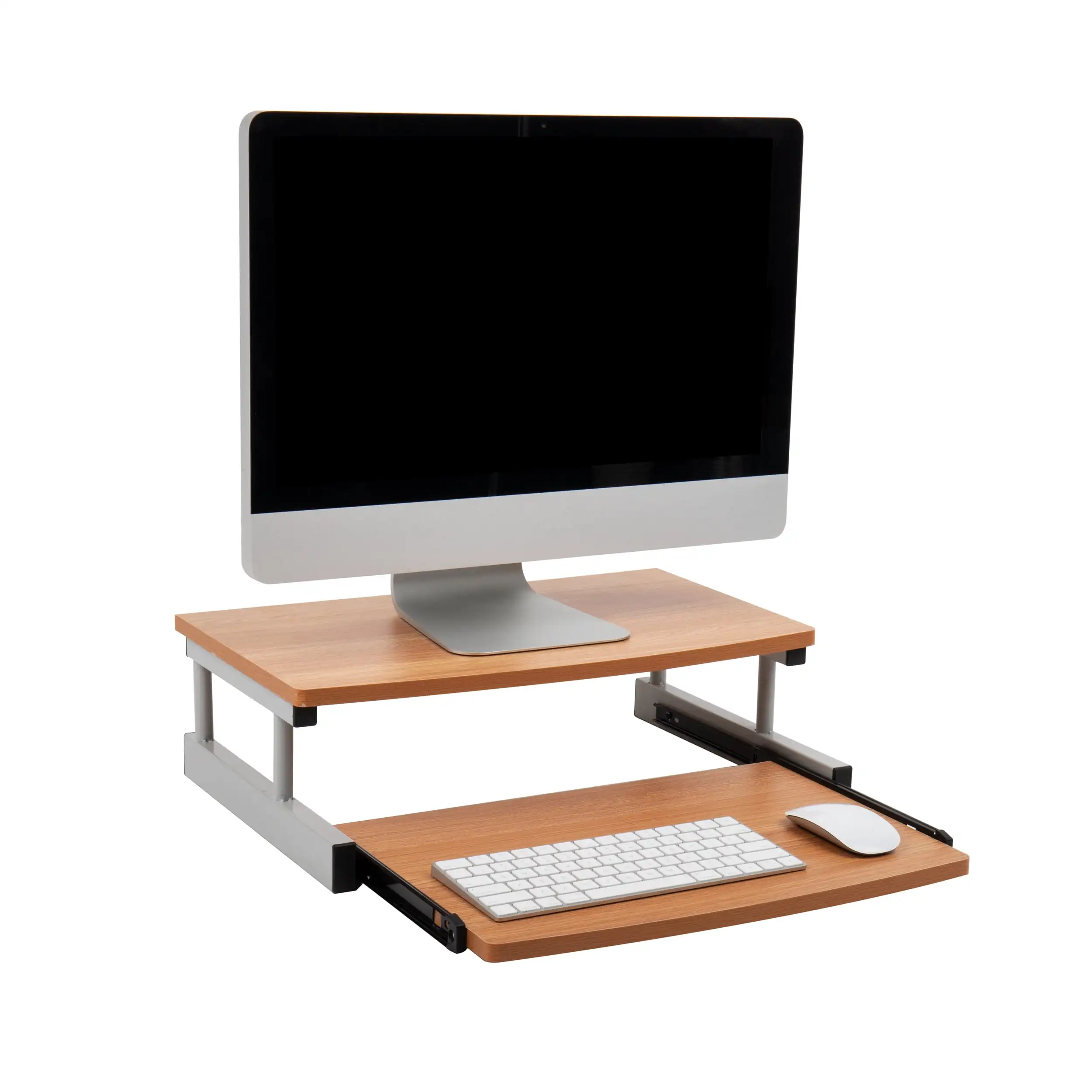 

Mind Reader 2 Tier Monitor Stand with Sliding Drawer, Brown