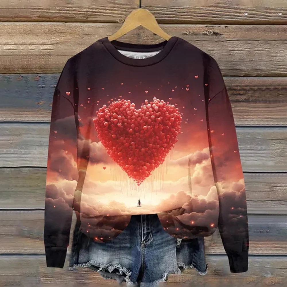 

Love Printed Women's Sweatshirts Sweet Chic Long Sleeved O-neck Pullovers 2023 New Female Casual Fashion Hoodies