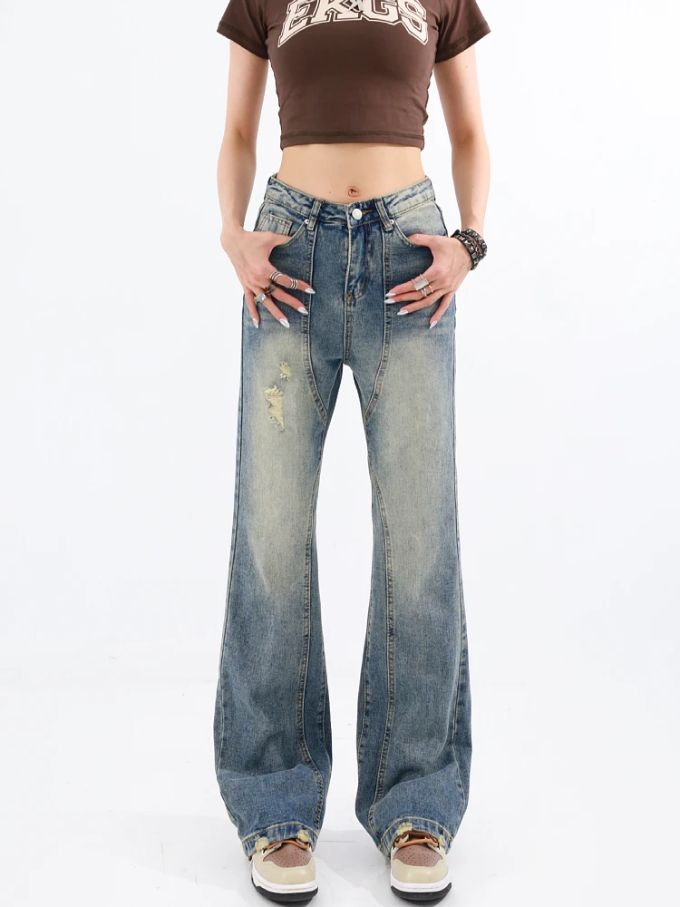 

Women's Blue Y2k Jeans Baggy Aesthetic Streetwear Vintage Straight Cowboy Pants Harajuku High Waist Denim Trousers 2000s Clothes