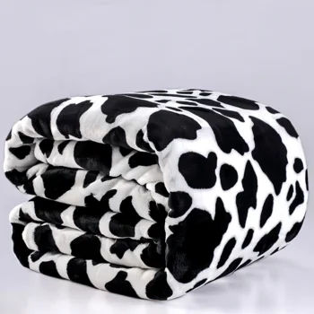 Cow Printed Flannel Blanket Double-sided Blanket Warm Soft Black And White Bed Blanket For Couch Bed Sofa Travelling Blanket 1