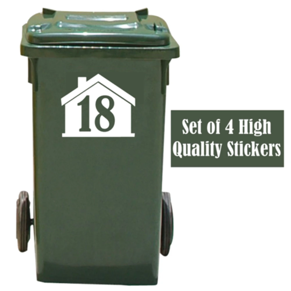4 X White Wheelie Bin House Number Stickers Customized Personality