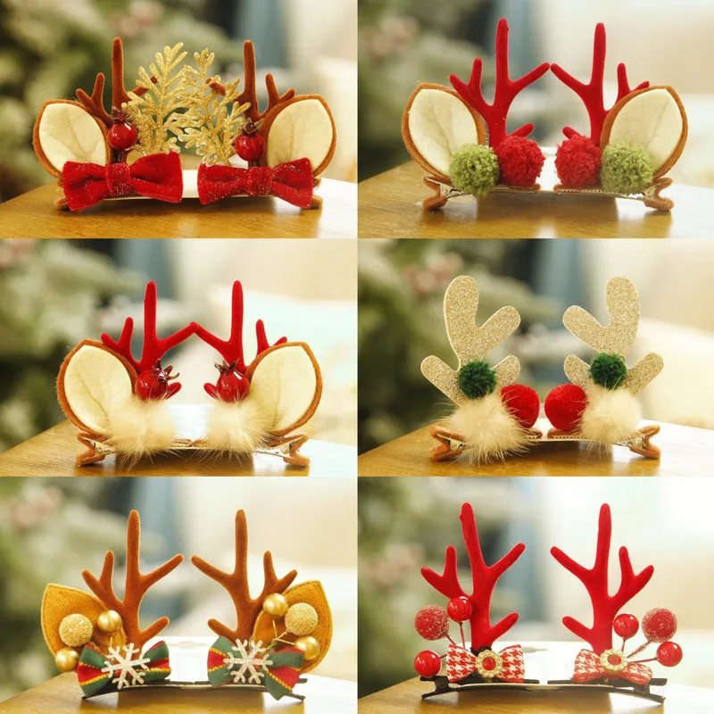 

Christmas simulation elk antler hairpin net cute festival children Bell Hair Clip headband