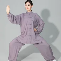Costume Tai Chi Kung Fu en coton doux pour hommes et femmes, uniforme d'arts martiaux, veste et pantalon Wing Chun 2