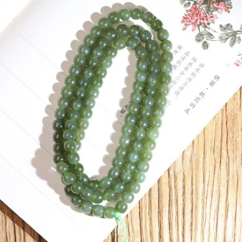 

Wholesale Hetian Jade Qinghai Material Clear Water Color 7x8mm Buddha 108 Beads