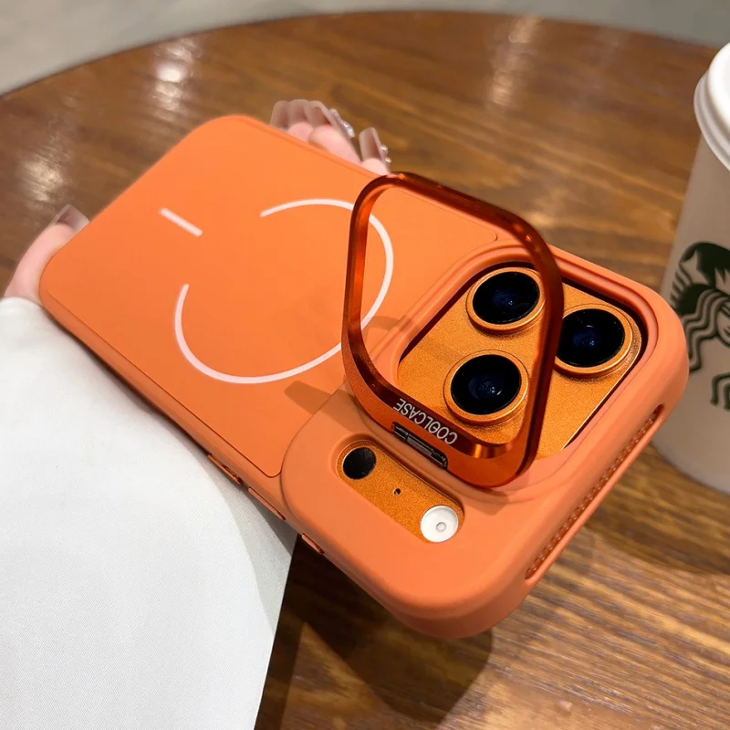 Premium Magnetic Liquid Silicone Shockproof Phone Case with Metal Lens Stand Holder