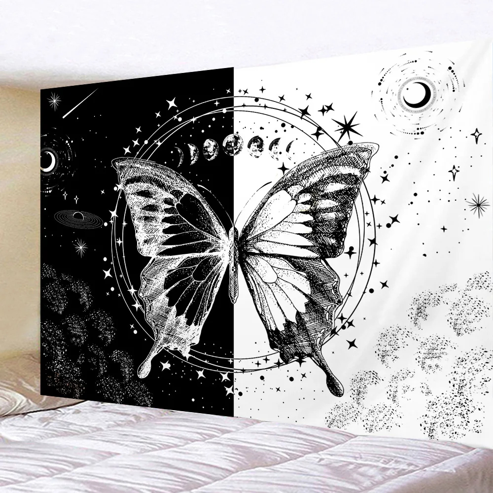 Tapestry Decorations Butterflies and Moths Tapestry Black and White Flower Tapestry Wall Hanging Beach Blanket Romantic Bedroom Dorm Home Decor