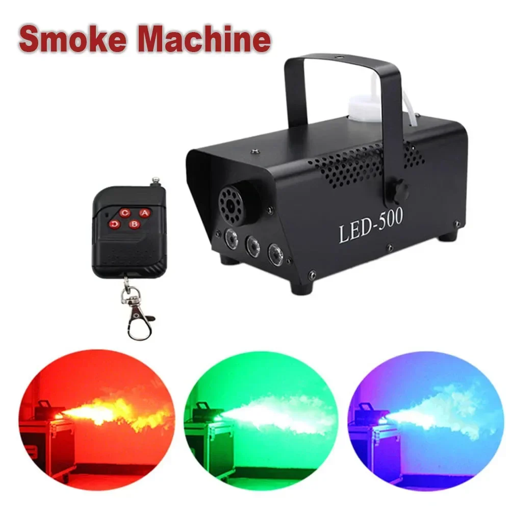 

Newest 500W RGB Smoke Machine Mini LED Remote Control Fogger Ejector Disco DJ Christmas Party Stage Lighting Effect Fog Machine