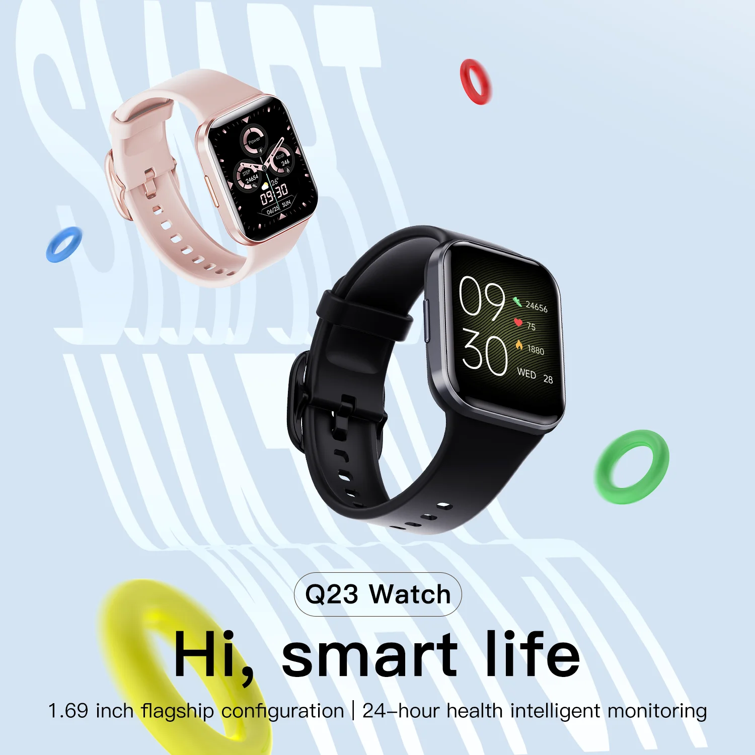 

Q23 Bluetooth Smart watch 1.69 HD Screen Full Touch Heart Rate Blood Pressure Monitoring IP67 Waterproof Men's Multi-Sport Mode