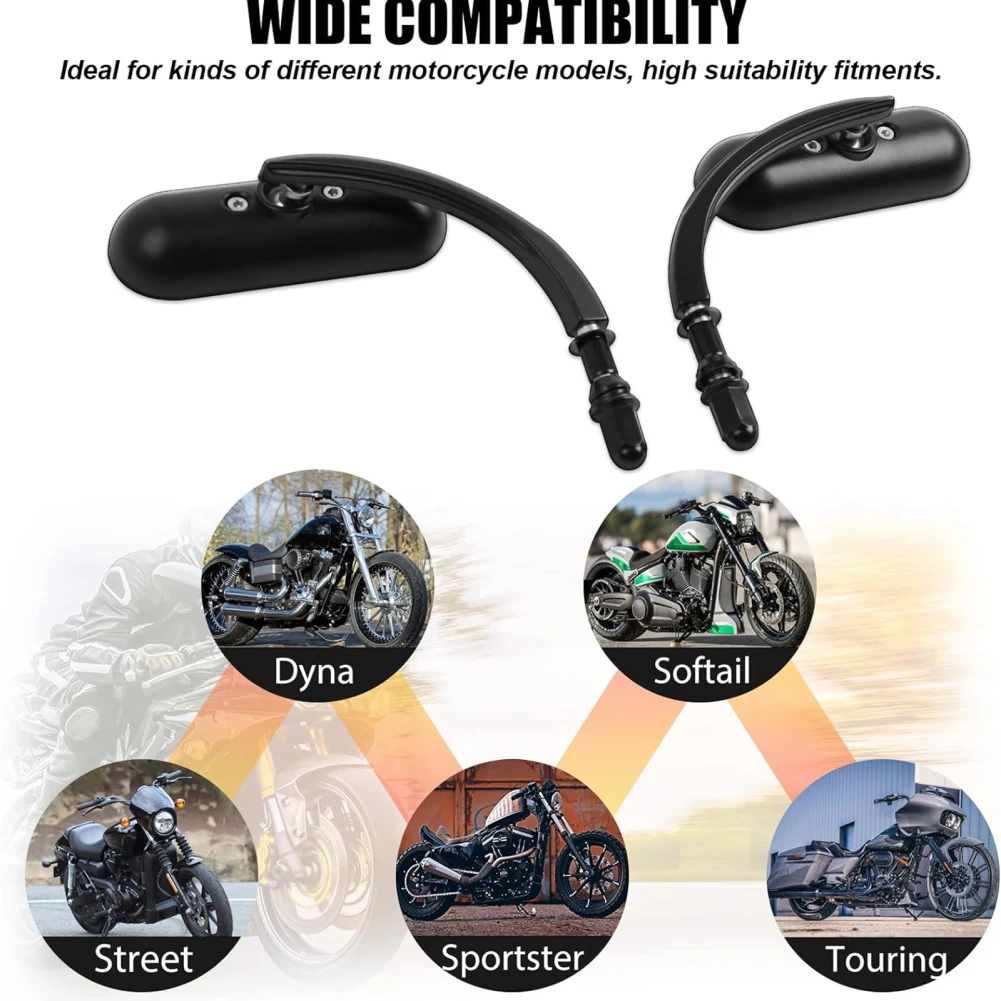 Motorcycle Rear View Mirrors 360 Degrees Rotation Adjustable Handlebar Mount Oval Side Mirrors 8MM/10MM Universal