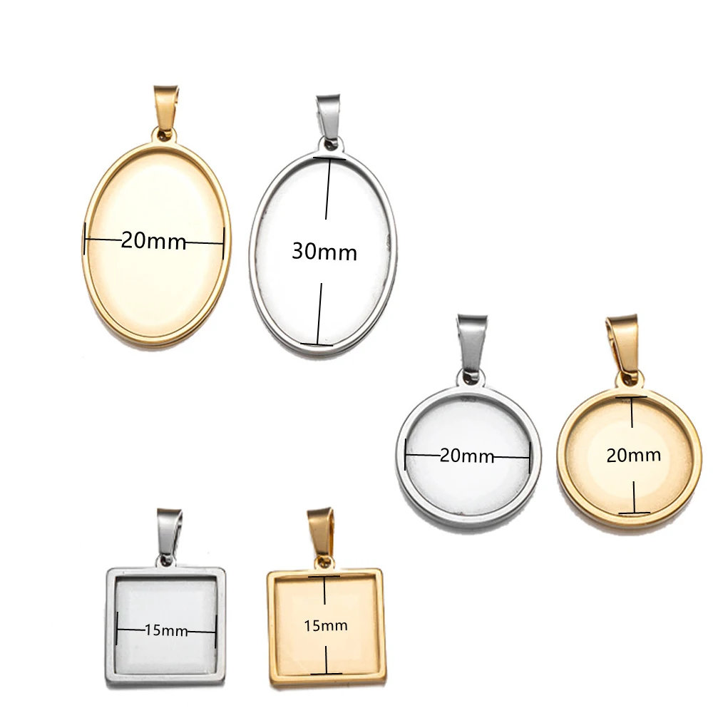 5 Stücke Edelstahl Quadrat Anhänger Cabochon Basis Tablett Lünette Blank Cameo Einstellungen Für DIY Schmuck Machen Halskette Zubehör – Detail 1