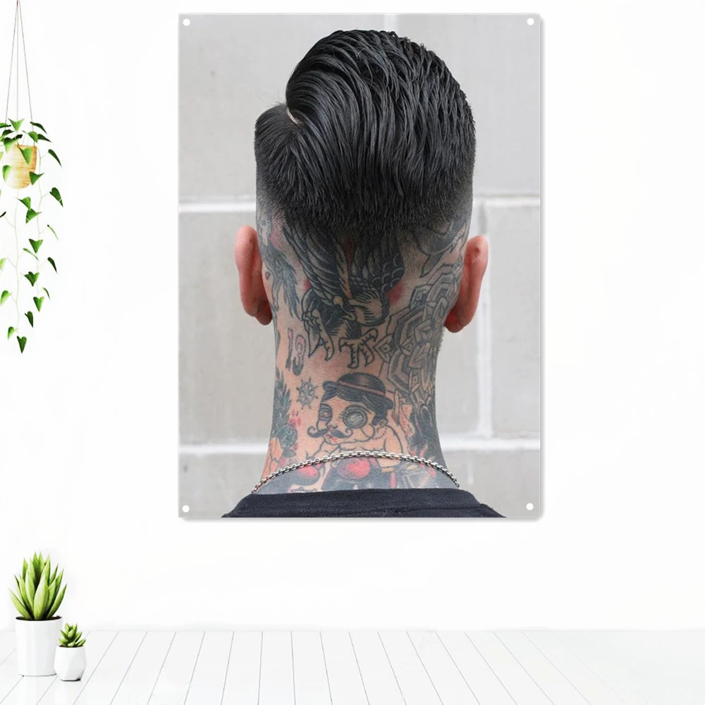 Men S Back Hairstyles Barber Shop Home Decor Painting Banner Wall Hanging Flag Full Head Tattoo Art Poster Wall Chart Tapestry Aliexpress