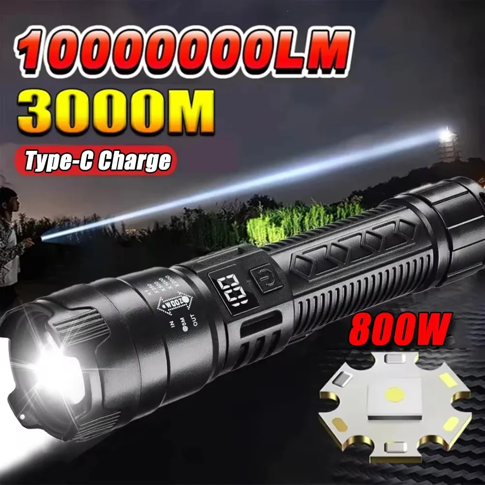 High Strong Power Led Flashlights 2000LM Tactical Torch with Display Light USB Charging Camping Fishing Emergency Zoom Lantern