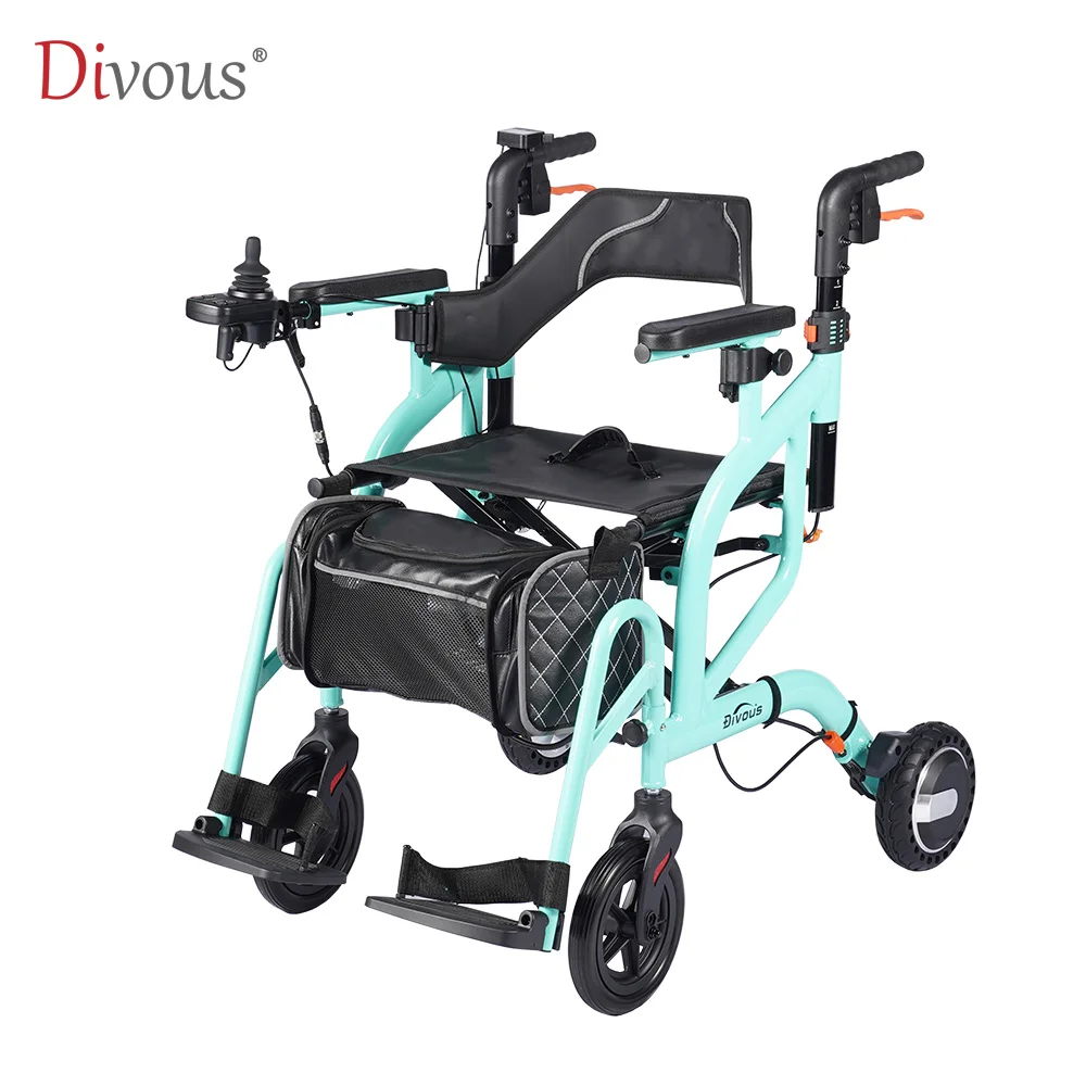 Health Care Multifunctional Lightweight Folding 4-Wheel Electric Wheelchair Elderly Outdoor Trolley Electric Rollator Walker