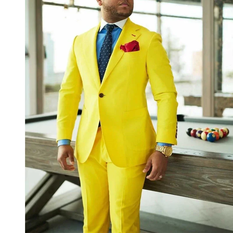 

Yellow Custom Men Suits Slim Fit Handsome Groomsmen Wedding Dinner Party Tuxedo Notch Lapel Blazer Male Blazer Costume Homme