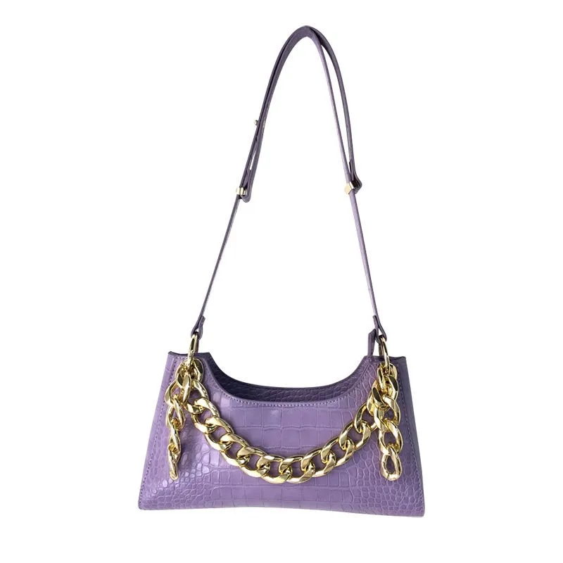 Baddie Gold Chain Tote Bag Women Faux Crocodile Leather Underarm Bag Ladies Unique Fashion Versatile Commute Shoulder Bags 2025