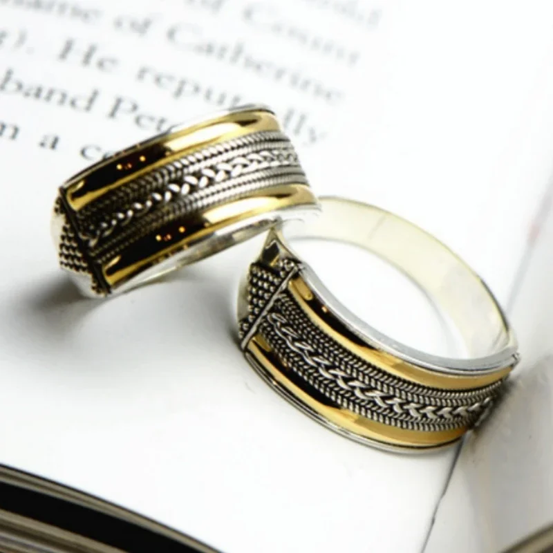 S925 sterling silver personalized fashion 2023 new carved gold plated Thai silver twisted silk MEN'S AND WOMEN'S rinsa shipping