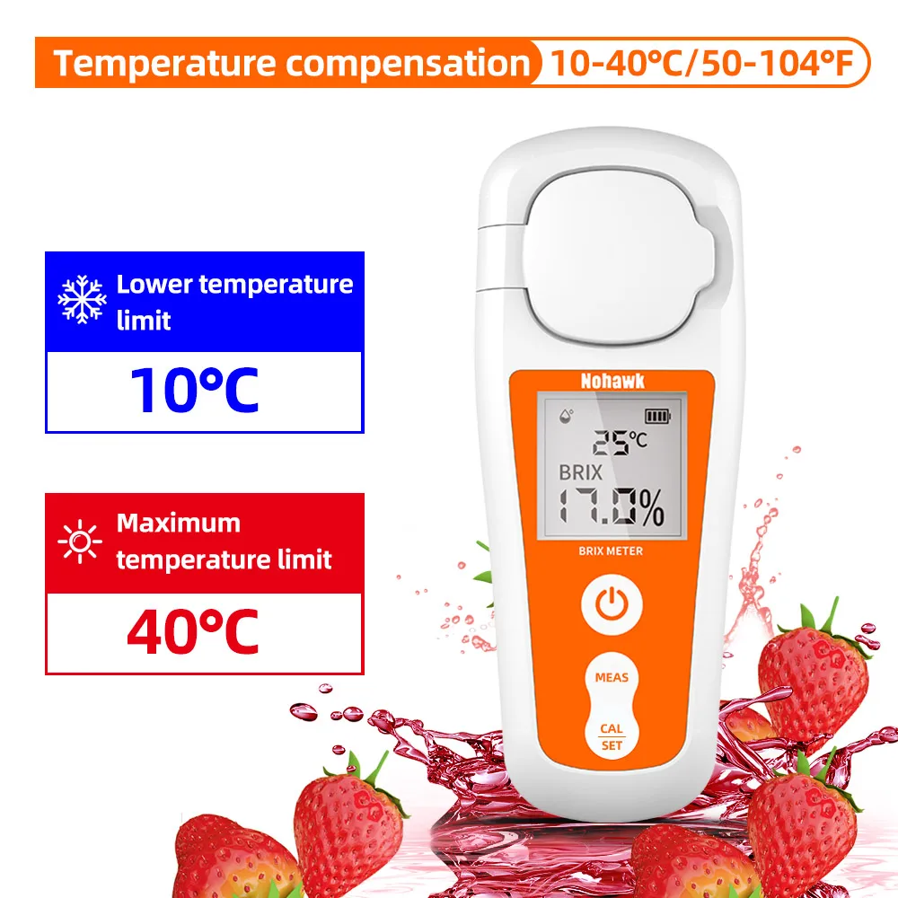 Digital Brix Refractometer Range 0-55%,±0.2% Precision Auto Temperature Compensa
