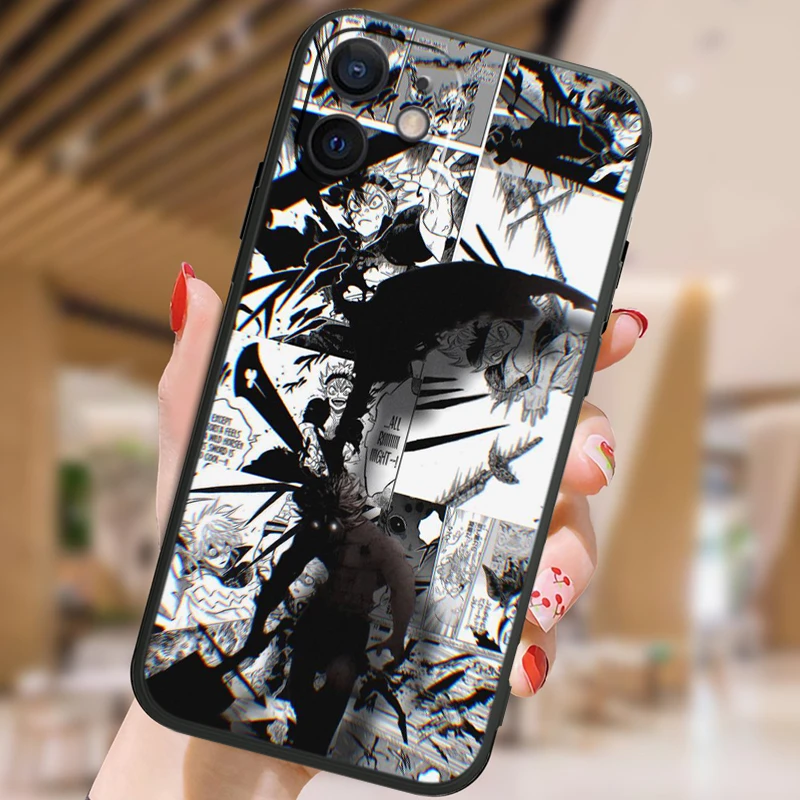 thumbnail image 1 of Funda de silicona suave con trébol negro de Anime para Apple iPhone 15, 14, 13, 12 Mini, 11, XS, XR, X, 8, 7 Pro Max Plus, 1 of 5