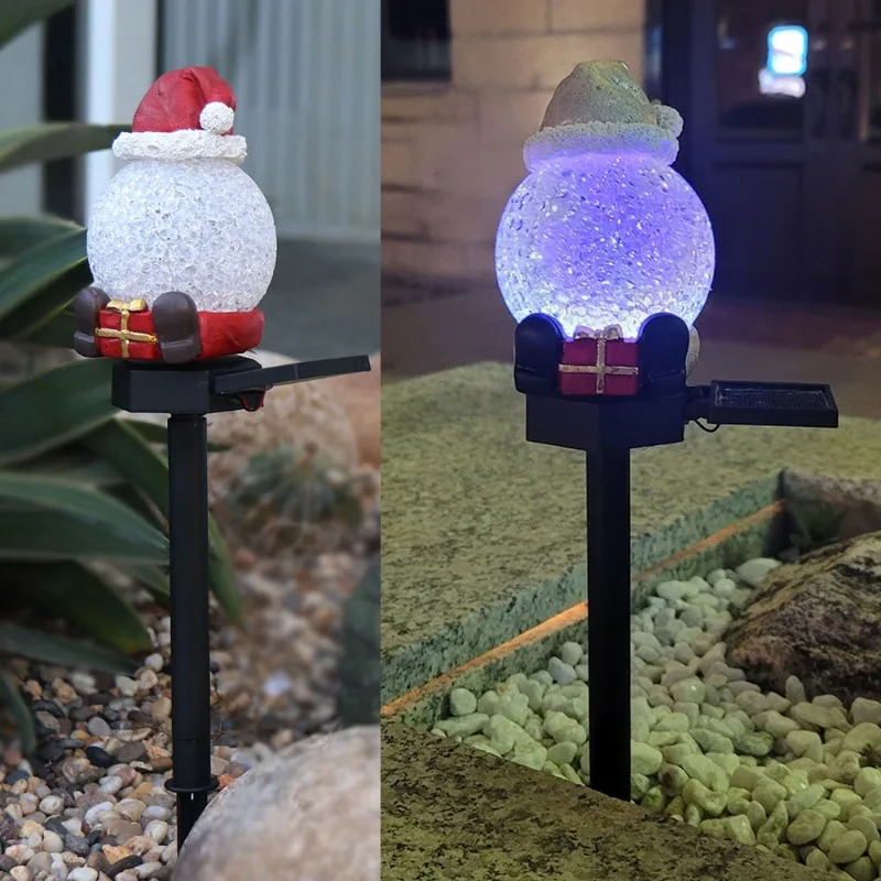 2Pcs Garden Solar Christmas Lights Santa Claus Lawn Ground Insertion Colorful Courtyard Landscape Party Holiday Decoration Lamps