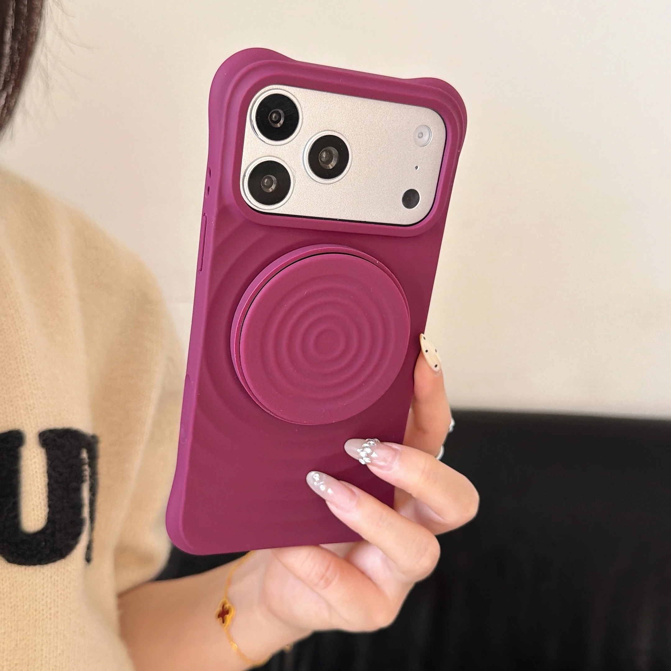 Pastel Matte Wavy Ring Holder Slim Phone Case Cover