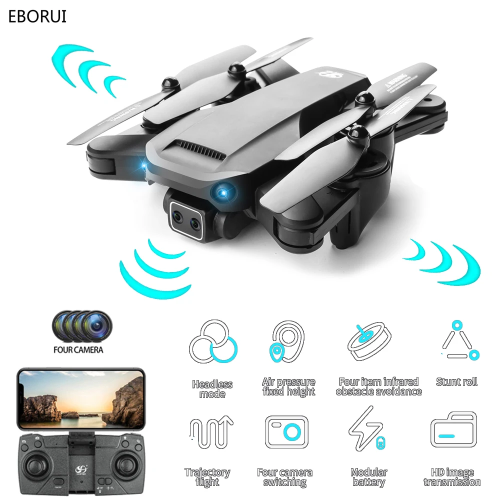 

EBORUI S186 Four Cameras RC Drone WiFi FPV ESC 4K w/ 3 sides Avoid Obstacle Altitude Hold Foldable RC Quadcopter Helicopter Gift