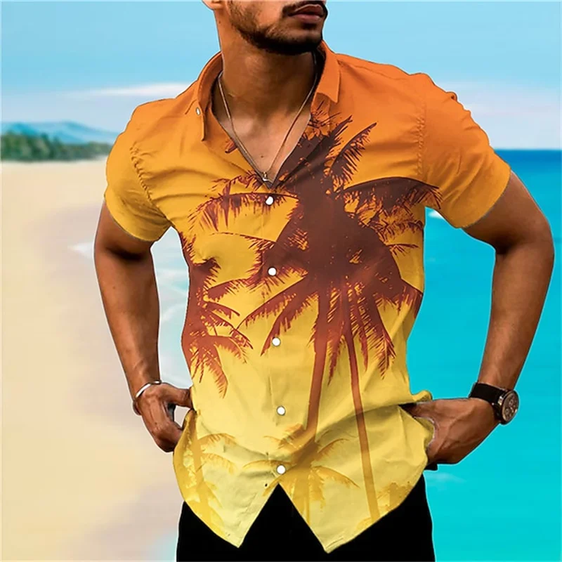 

Men's Summer Shirt Hawaiian Shirt oversized short-sleeved shirt coconut tree printing new fashion beach Casual Fashion Clothing