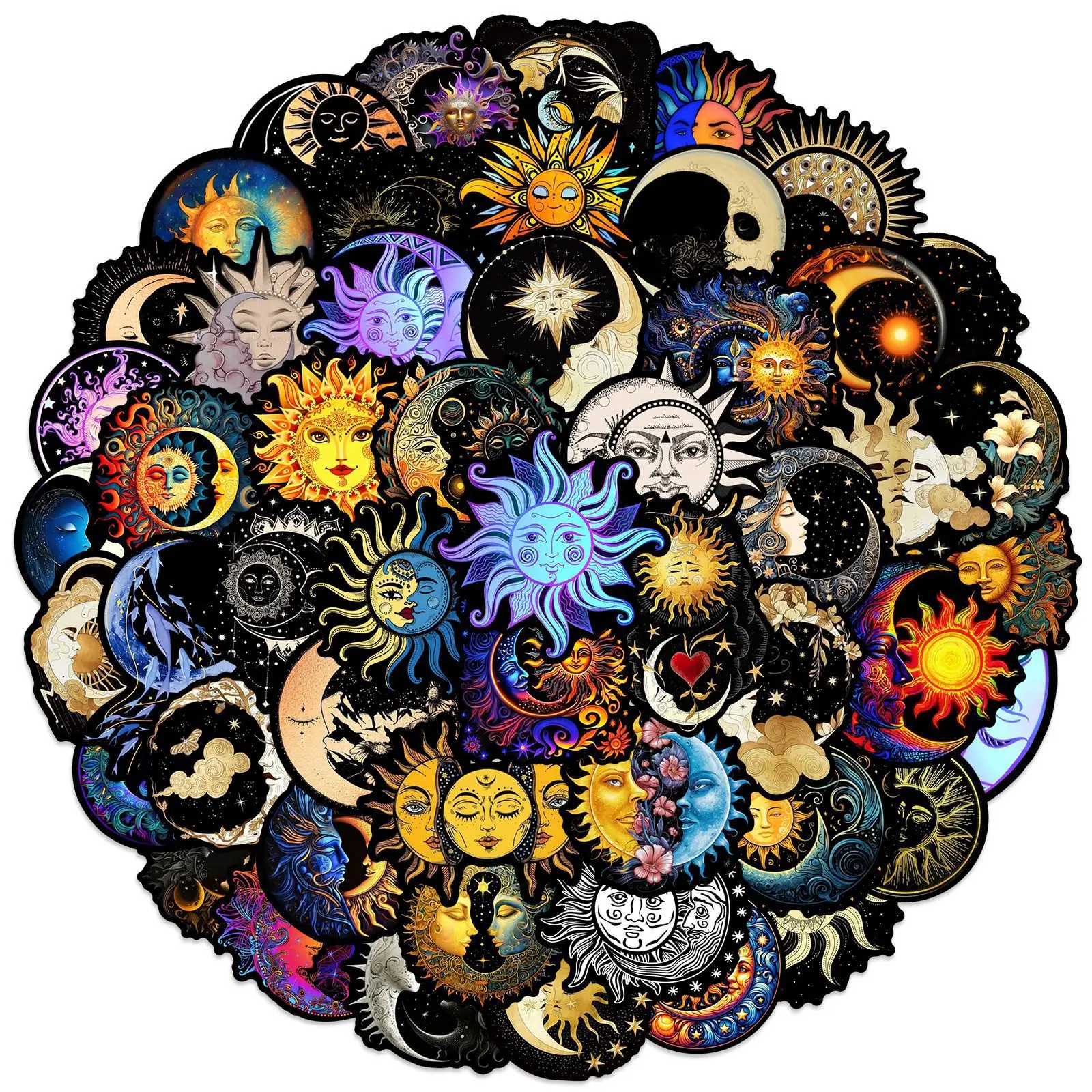 50pcs Whimsical Sun and Moon Waterproof Graffiti Stickers