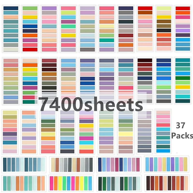 

KindFuny 37Packs 7400 Sheets Posted It Sticky Notes Tab Self-Adhesive Kawaii Clear Bookmarkers Books Page Marker Stationery