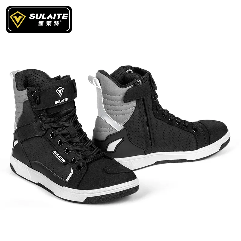 SULAITE Wear Resistant Motocross Cycling Protective Shoes The Four Seasons Breathable Motorcycle Boots Moto Equip Reflective