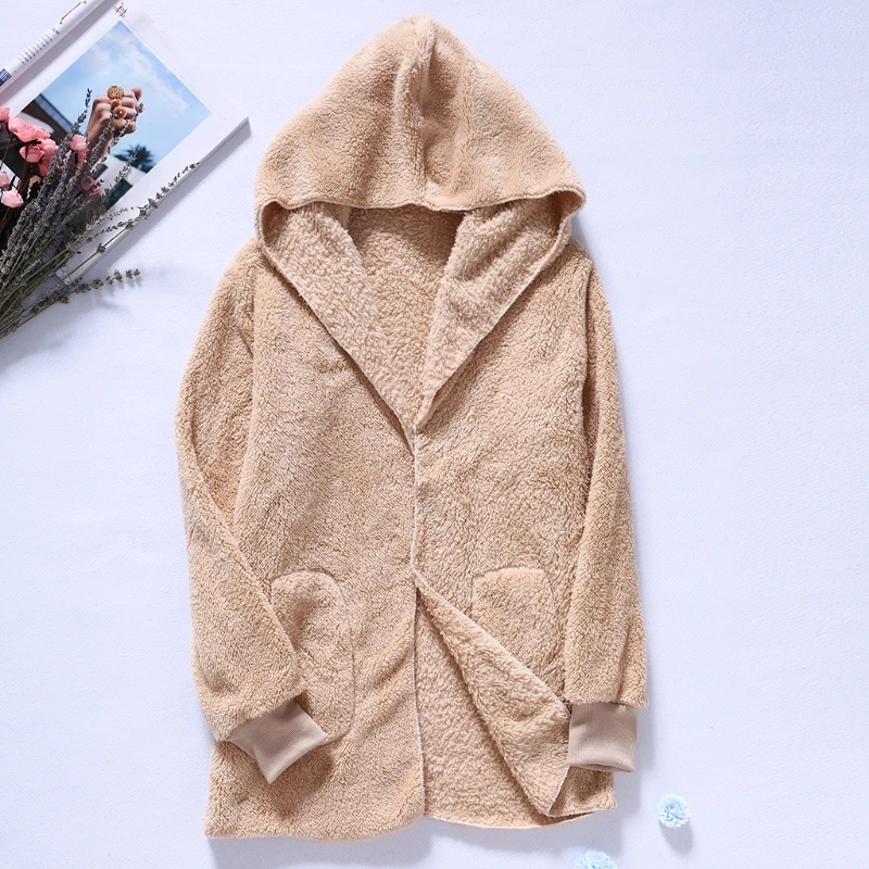 

Women Long Sleeve Open Front Faux Fur Winter Warm Cardigan Hoodie Coat Outwear
