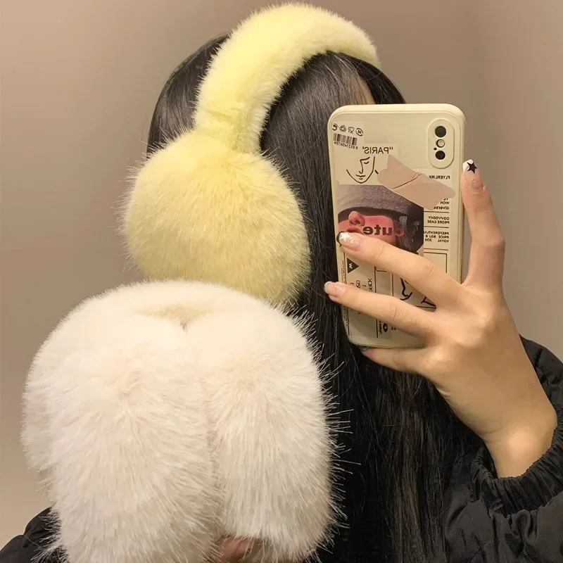 Multicolor Fur Furry Earmuffs for Women Girls Winter Outdoor Cycling Windproof Keep Warm Ear Covers Folding Soft Plush Ear Cover
