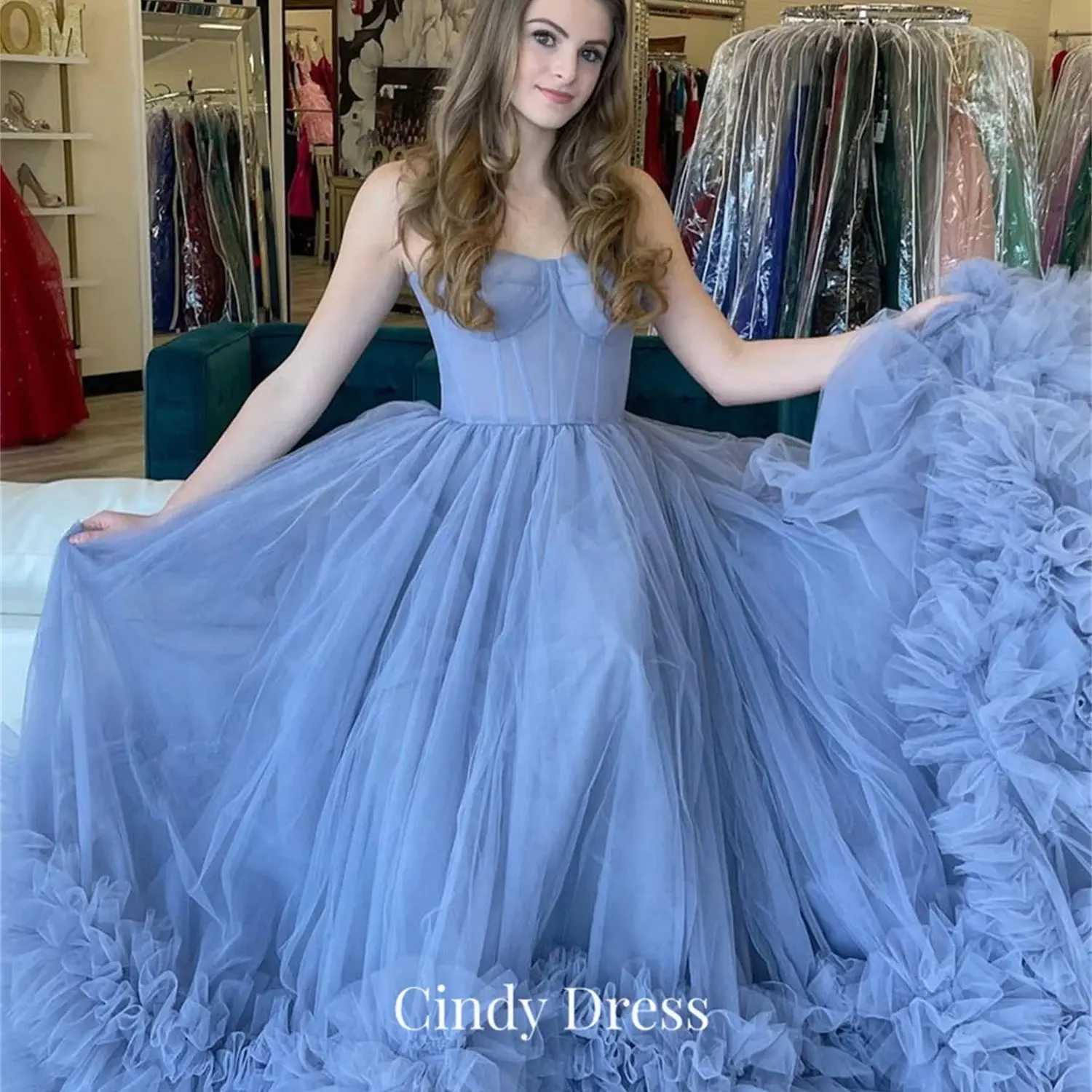 

Cindy Blue Mesh Multi-layer Sweetheart Elegant Party Dresses for Women Luxury Evening Gown Saudi Wedding Dress Luxurious Gala