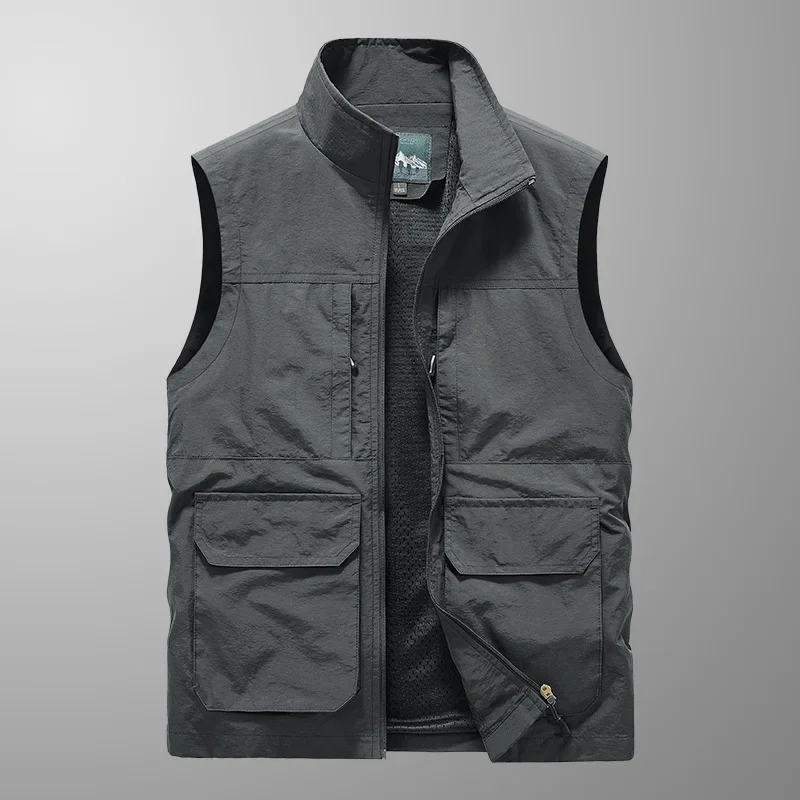 Men Summer Outdoor Work Safari Fishing Travel Photo Hiking Vest with Pockets Gym Jogging Running Sport Sleeveless Mesh Waistcoat