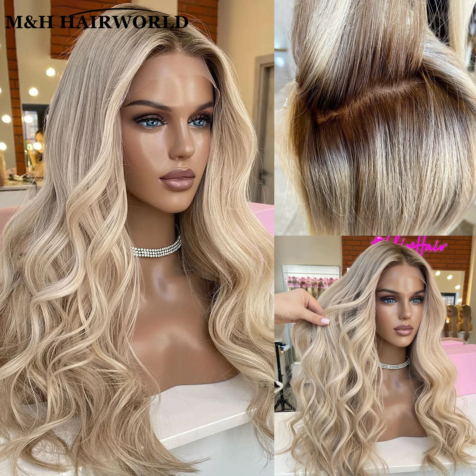 Highlight Ombre Ash Blonde Colored Wig 13x3 Curly Synthetic Lace Front Wigs Baby Hair Wavy Glueless Frontal Lace Wigs For Women