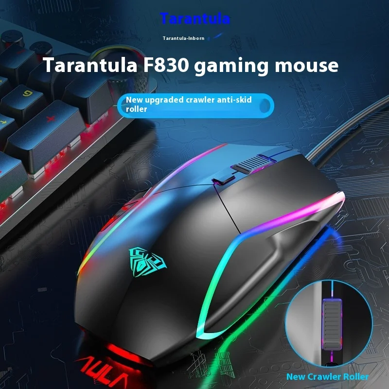 Aula F830tank Gaming Office Learning 6400dpi Rgb Mouse Macro Suitable For Desktop Laptop Ergonomic Comfort Wired Usb Mouse gift