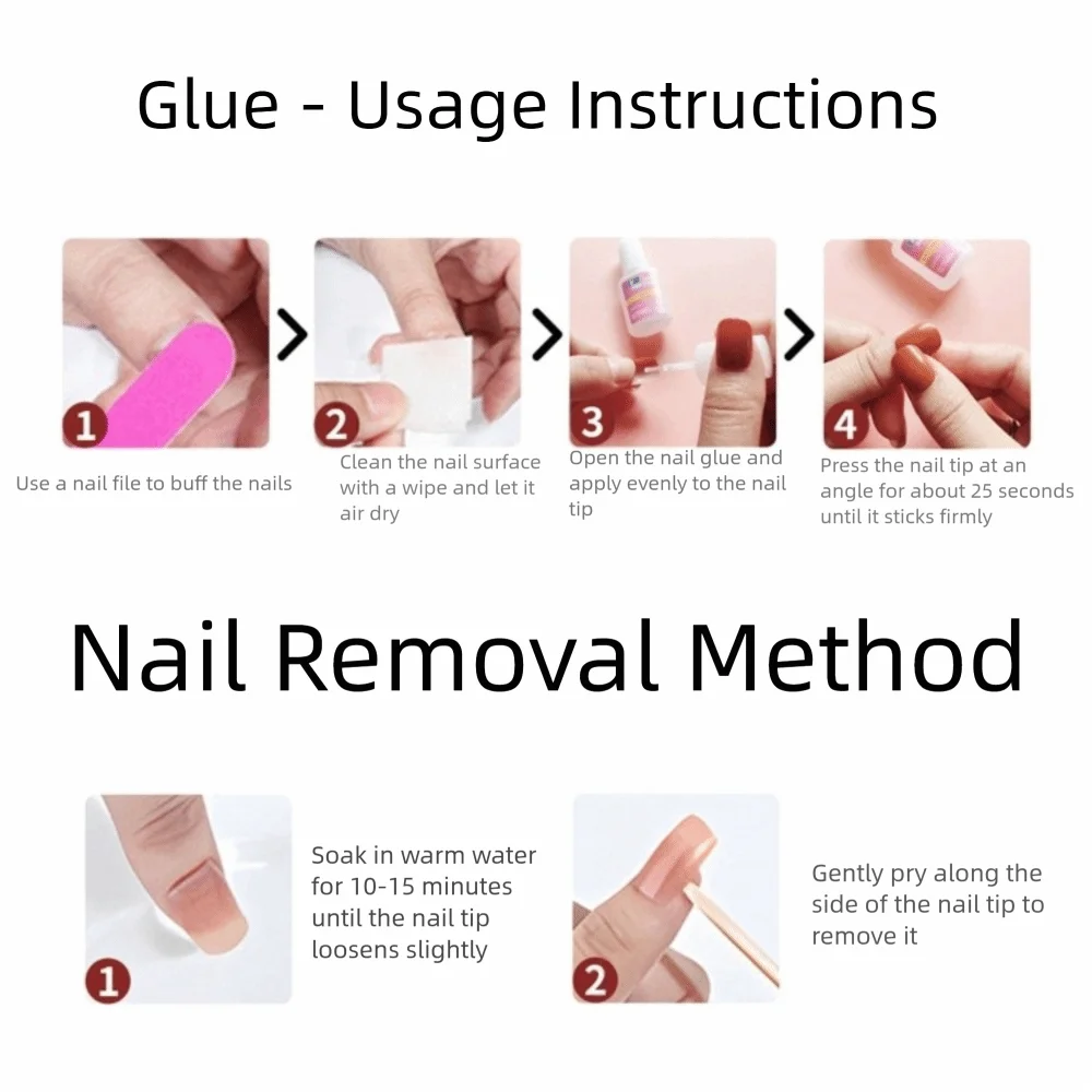 24pcs Gifts Reusable Nail Kit Full Cover Fake Nails Nail File Short Square Press On Nails Nail Glue Nails Stikers Nail Art