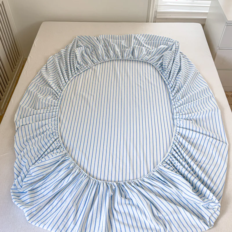 100% Cotton Single Product Bed Hat Yarn-dyed Washed The Fitted Series Striped 360 with Elastic Mattress Cover 200x220  Bedding 3