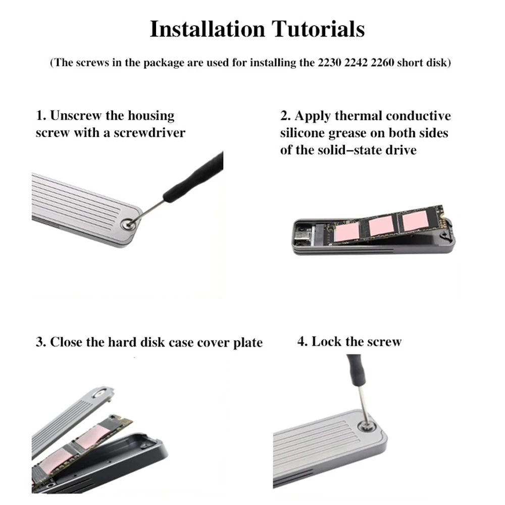 2230 2242 2280 외장 인클로저 하드 디스크 박스, M.2 NVME PCIe NGFF SATA 듀얼 프로토콜 SSD 케이스, CNC USB C 타입, 10Gbps M2 SSD