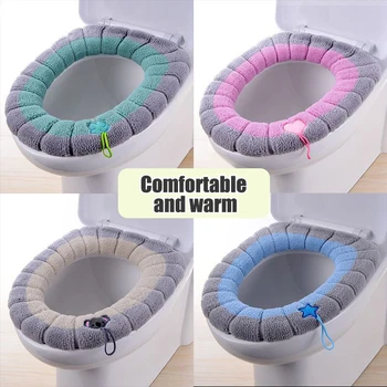 1PC polyester elastic toilet seat cushion, O-shaped knitted toilet seat, thickened washable seat cover, household cartoon toilet