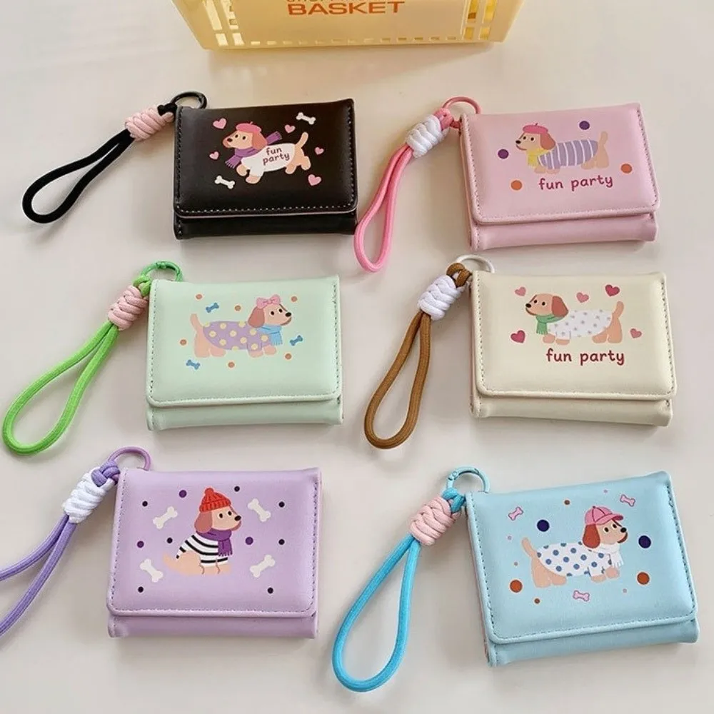 Portafoglio Portatile in PU a Forma di Bassotto, Porta Carte Multiplo a Cartone Animato, Borsa Porta Carte in Pelle PU con Cordino, Portafoglio a Tre Ante per Lavoro - immagine 2