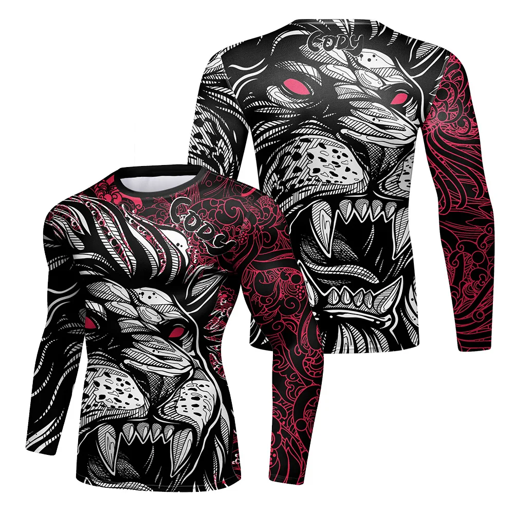 Boxing Jiu Jitsu Rashguard For Men MMA T-shirt Short +Pants 4PCS/Suit Grappling Bjj Gi Kickoxing Jerseys Rash Guard Sportswear