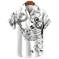 New Men's Shirt 2023 Summer Fashion Hawaiian Shirt Short Sleeve Lapel Top Music Symbol Pattern Print Shirt Oversized Man Clothes 1