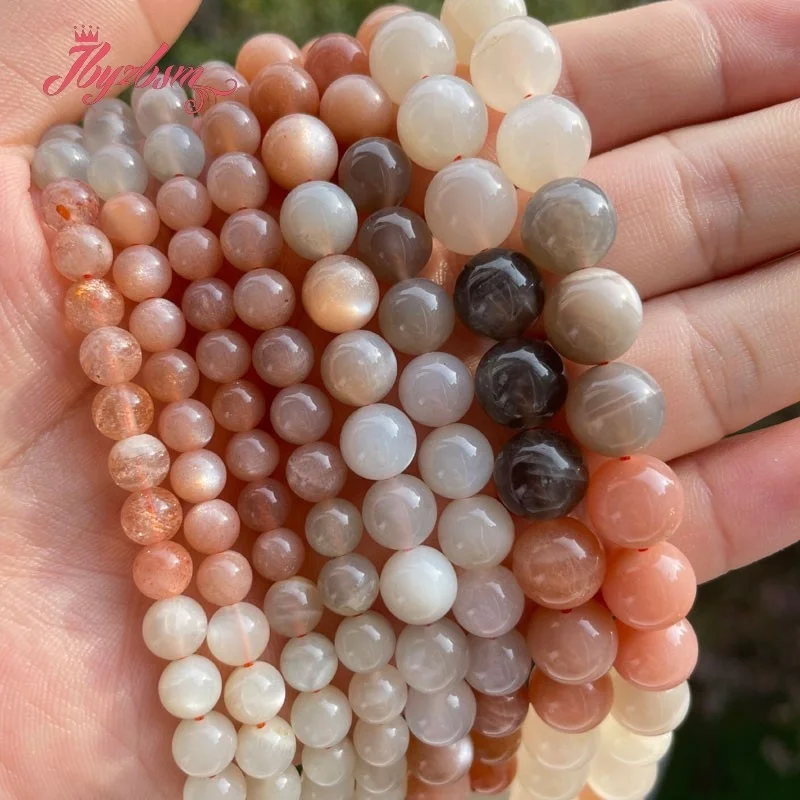6/8/10mm Smooth Round Rainbow Multicolor Natural Stone Beads Moonstone for DIY Accessories Necklace Bracelets Jewelry Making 15
