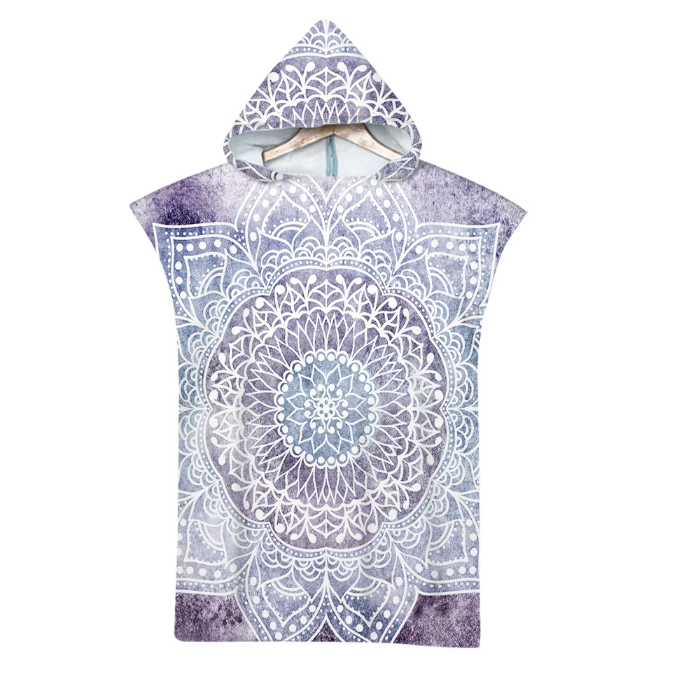 Geometric Beach Towel Soft Microfiber Quick Dry Large Bath Towels Hooded Cloak Wetsuit Adult Kid Poncho Bathrobe For Swim Surf