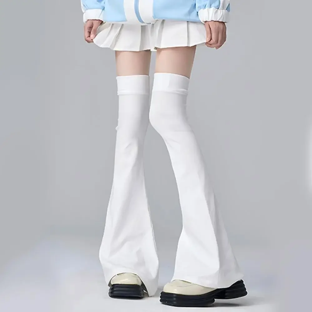 Subculture Harajuku Grunge Flare Leg Warmers Socks Knee High Boots Cover Streetwear Y2k Sweet Lolita Horn High Tube Socks