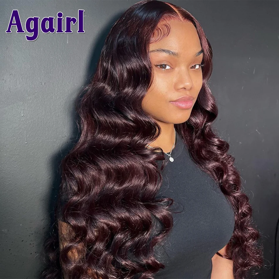 Dark 99J Loose Deep Wave Lace Front Human Hair Wigs Transparent 13X6 Lace Frontal Wig for Women Pre Plucked 5X5 Lace Closure Wig